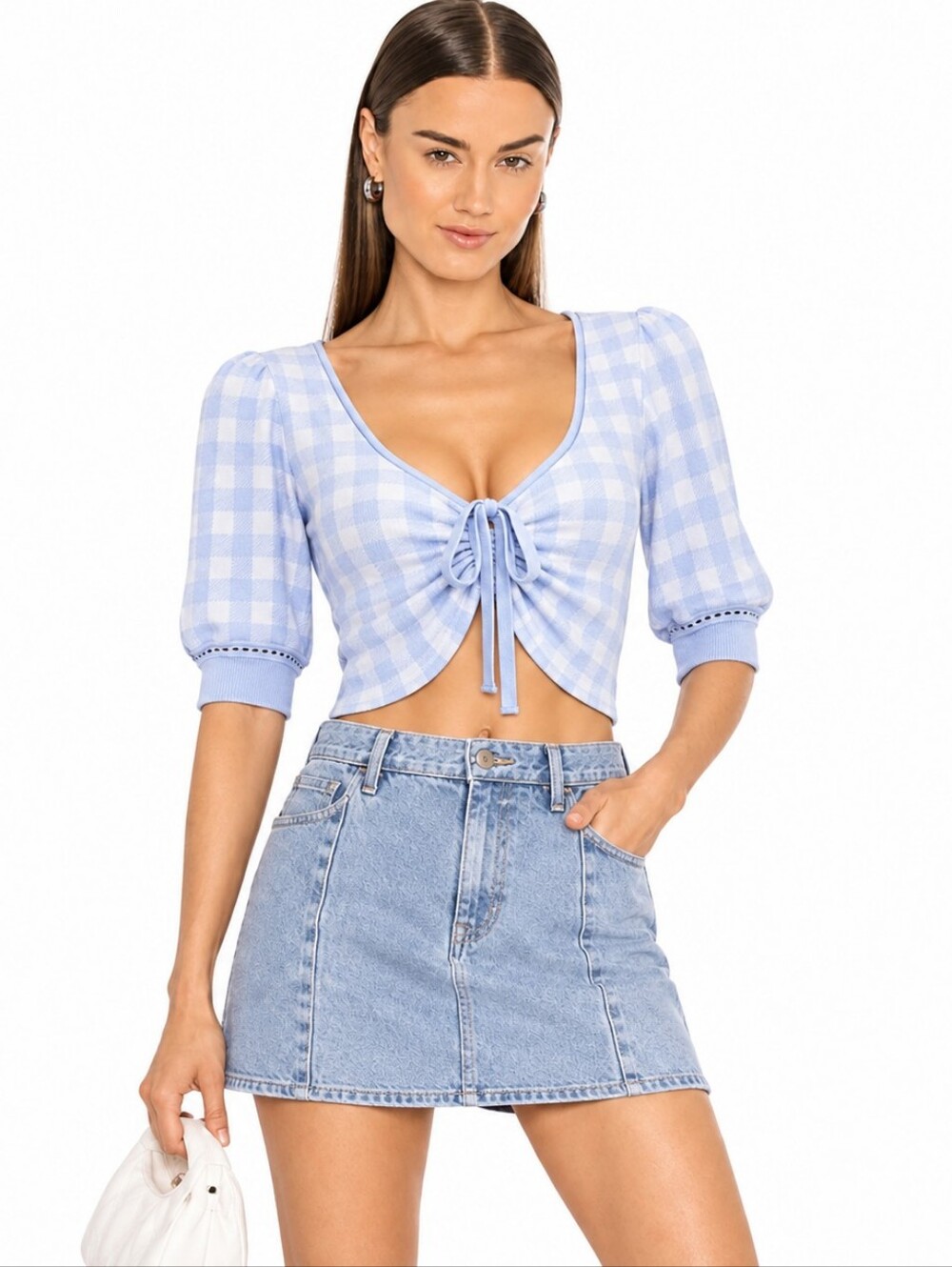 JONATHAN SIMKHAI  Top Shirt Blue Sky Knit Crop  Womens Medium